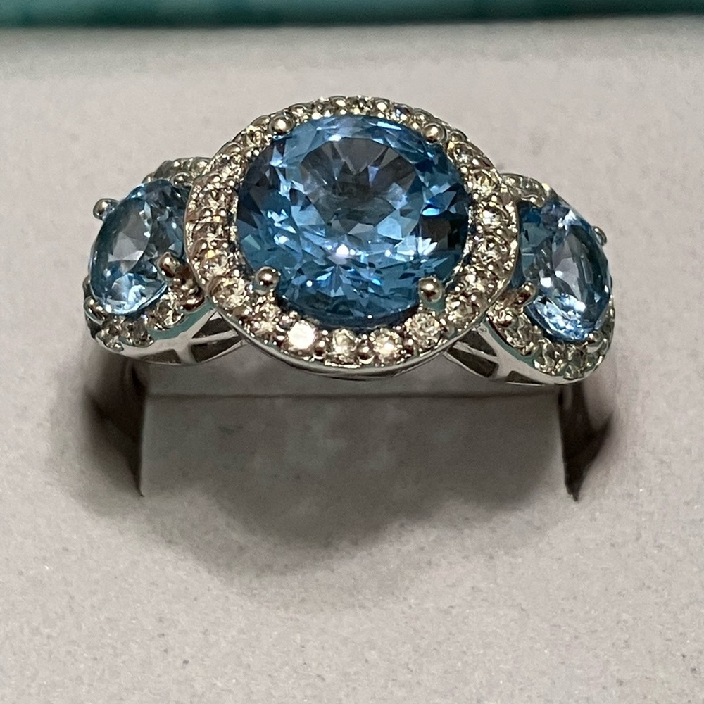 Aqua CZ sterling silver ring